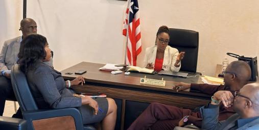 Cllr. Alexandra Kormah Zoe (center), Executive Chairperson of the LACC and Cllr. Finley Karnga (second from right), Chairman of the Office of the Ombudsman of Liberia.